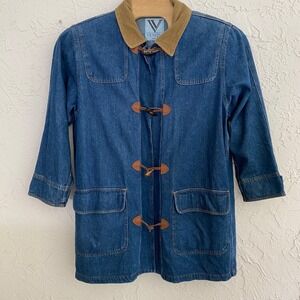 Vintage Venezia Denim Toggle Barn Coat Womens M Blue Corduroy Grandma Granola